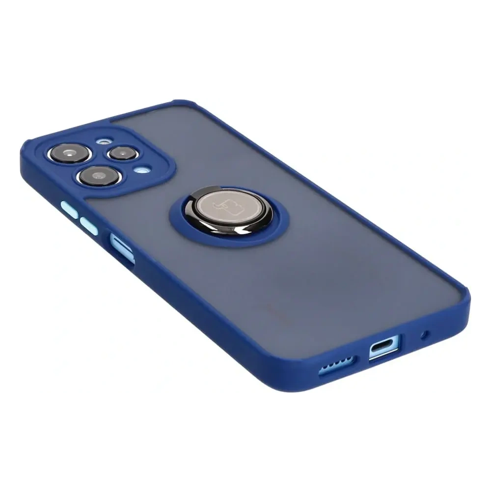 Etui z uchwytem na palec Bizon Case Hybrid Ring do Xiaomi Redmi 12 przydymione z granatową ramką