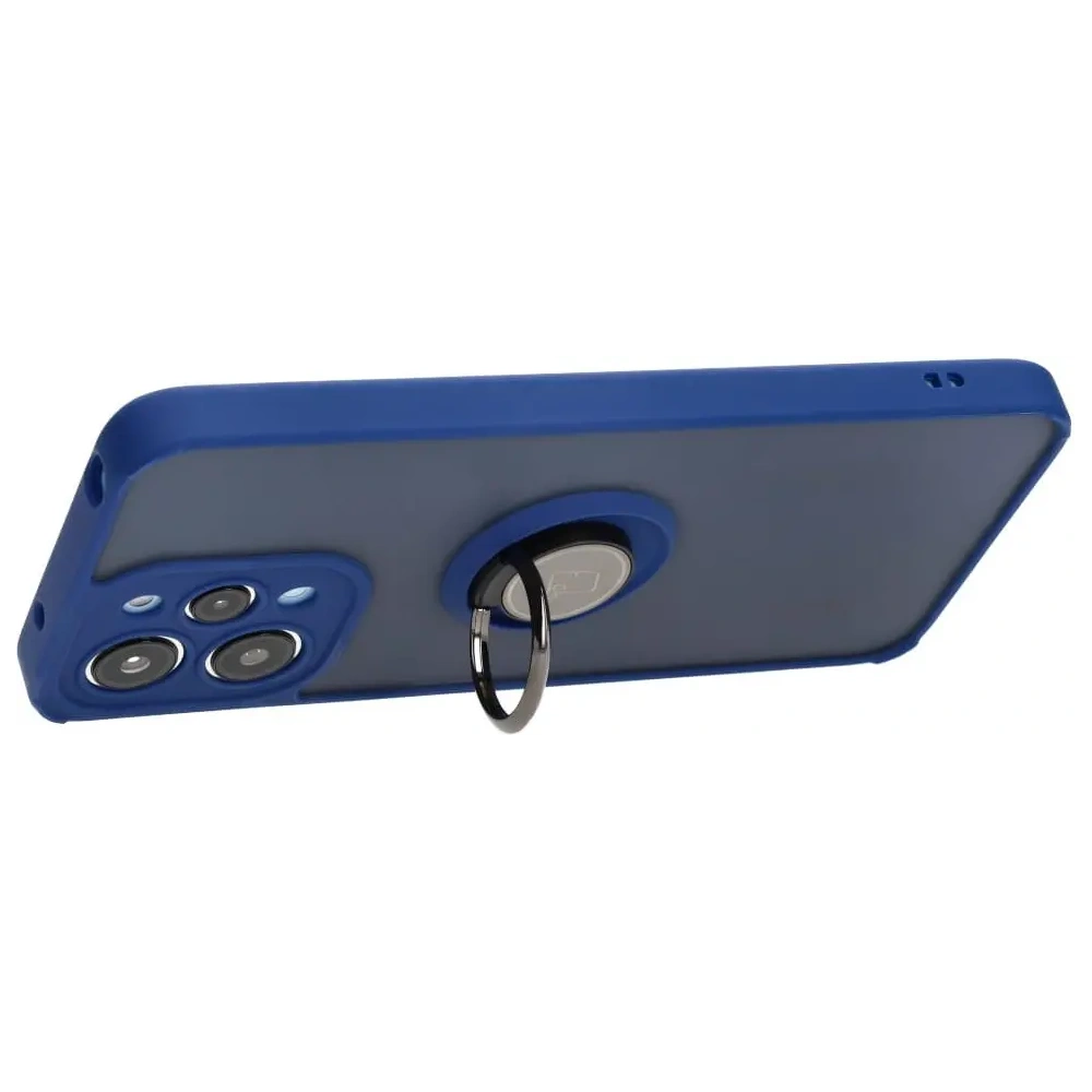 Etui z uchwytem na palec Bizon Case Hybrid Ring do Xiaomi Redmi 12 przydymione z granatową ramką