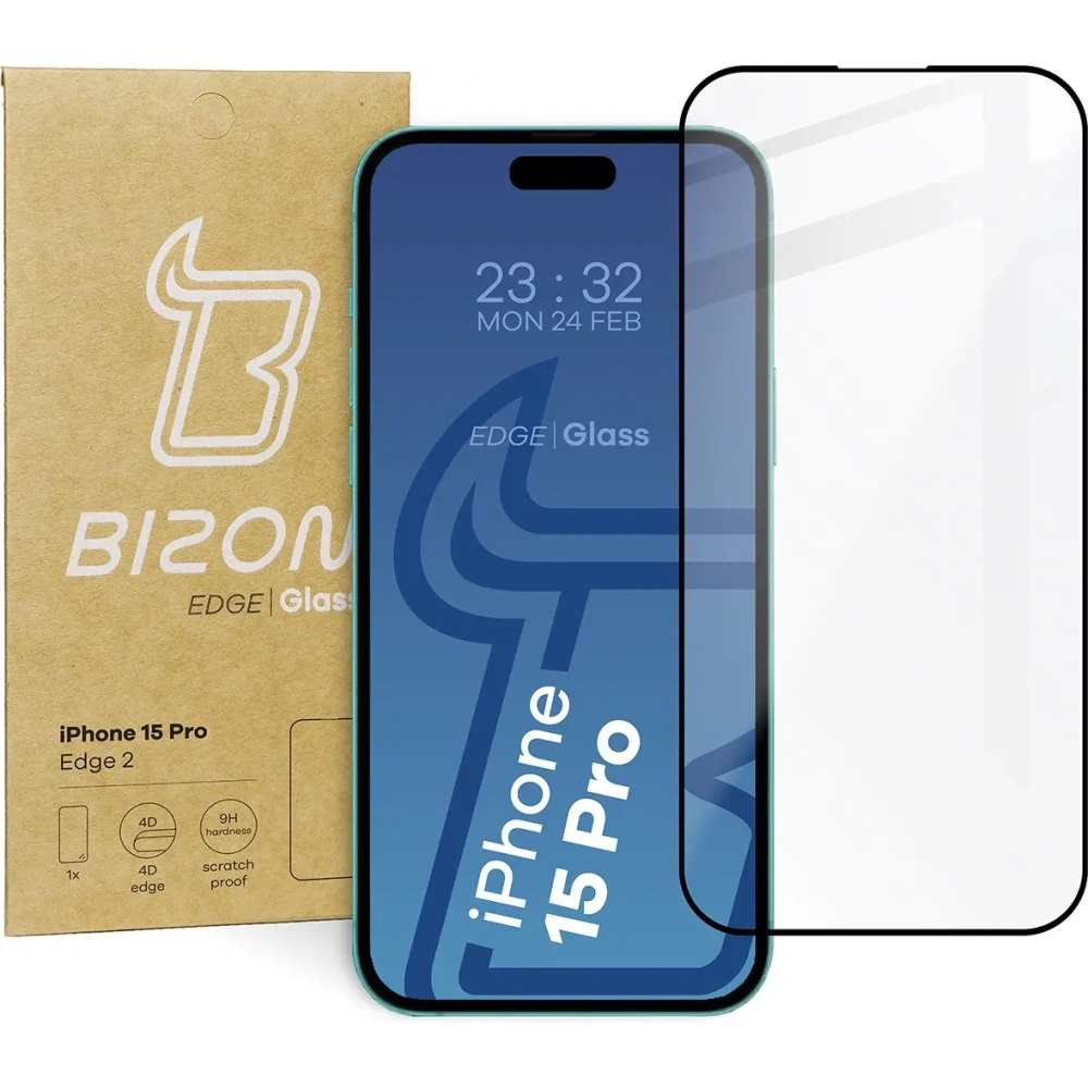 Szkło hartowane Bizon Glass Edge 2 do Apple iPhone 15 Pro czarne