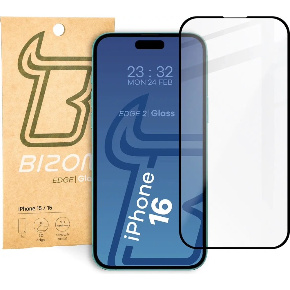 Szkło hartowane Bizon Glass Edge 2 do Apple iPhone 15 / 16 czarne