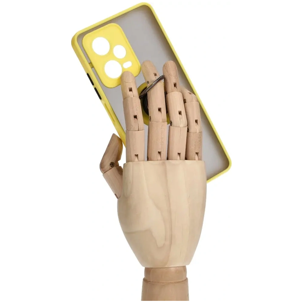 Etui z uchwytem na palec Bizon Case Hybrid Ring do Xiaomi Redmi Note 12 Pro+ 5G przydymione z żółtą ramką