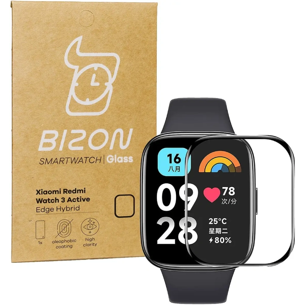 Szkło hybrydowe Bizon Glass Watch Edge Hybrid do Redmi Watch 3 Active czarne