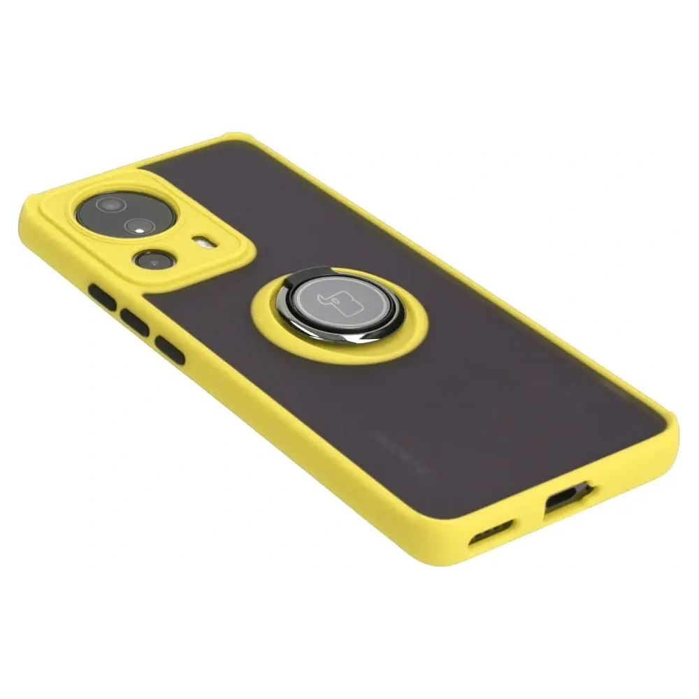 Etui z uchwytem na palec Bizon Case Hybrid Ring do Xiaomi 13 Lite przydymione z żółtą ramką