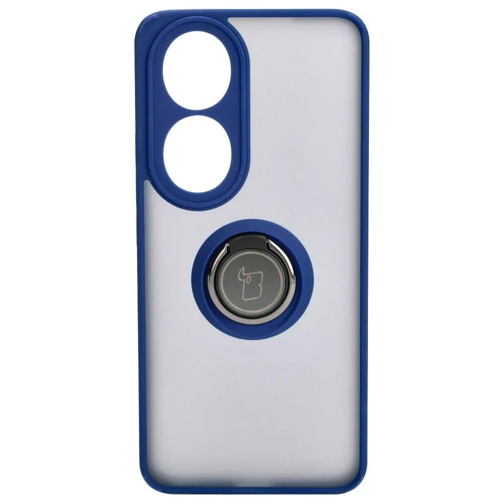 Etui z uchwytem na palec Bizon Case Hybrid Ring do Honor 90 przydymione z granatową ramką