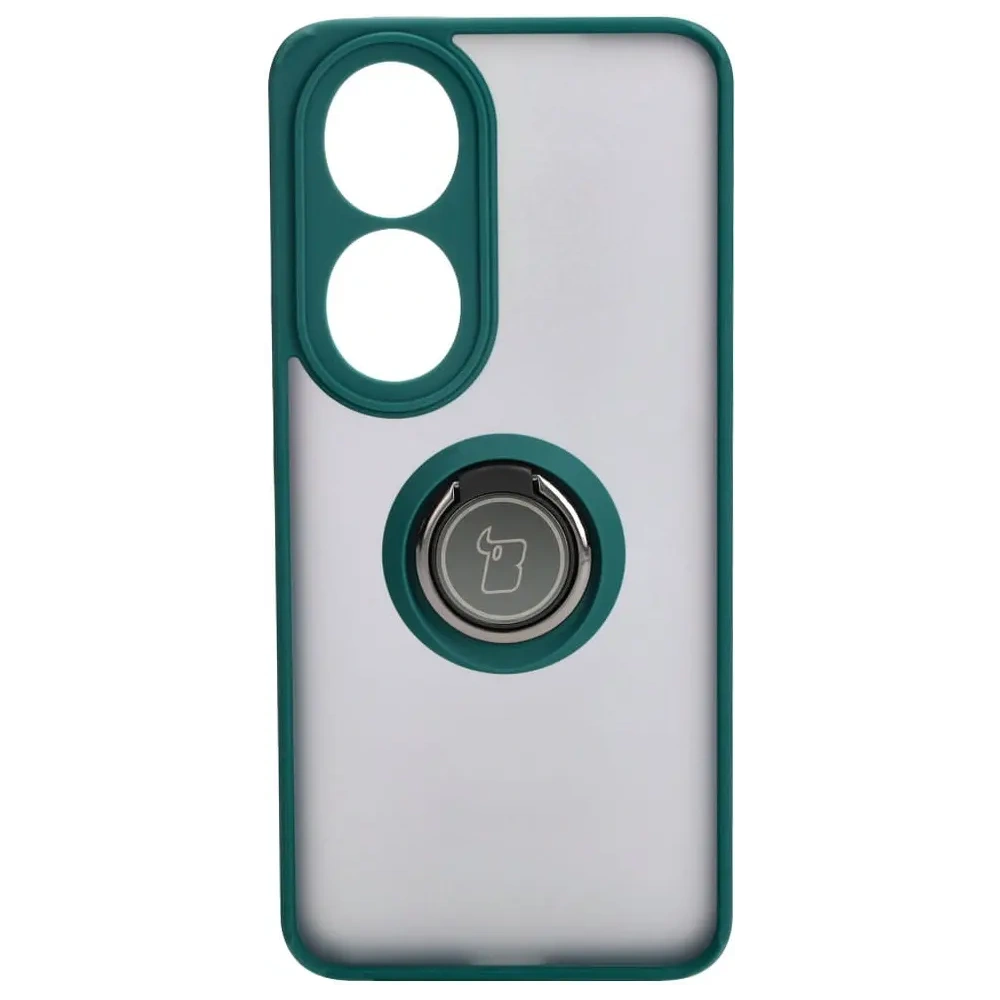 Etui z uchwytem na palec Bizon Case Hybrid Ring do Honor 90 przydymione z ciemnozieloną ramką