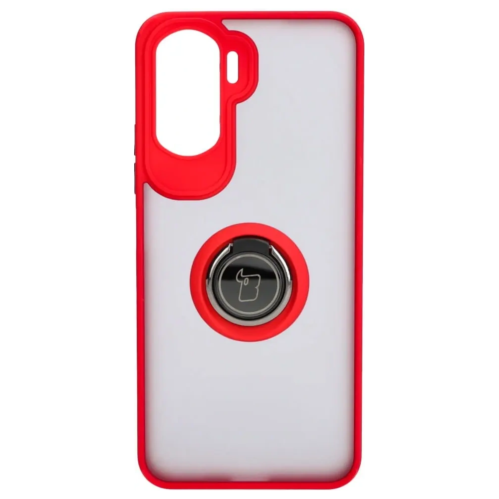 Etui z uchwytem na palec Bizon Case Hybrid Ring do Honor 90 Lite przydymione z czerwoną ramką