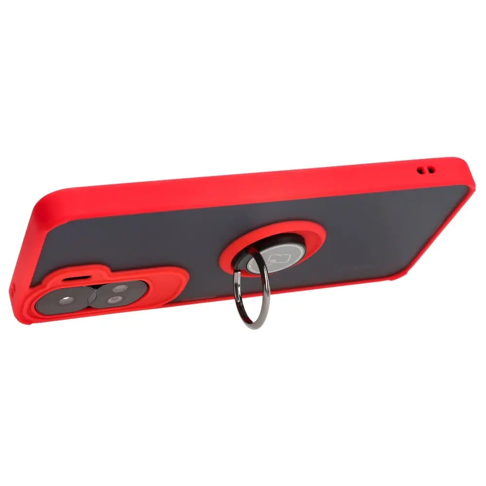 Etui z uchwytem na palec Bizon Case Hybrid Ring do Honor 90 Lite przydymione z czerwoną ramką