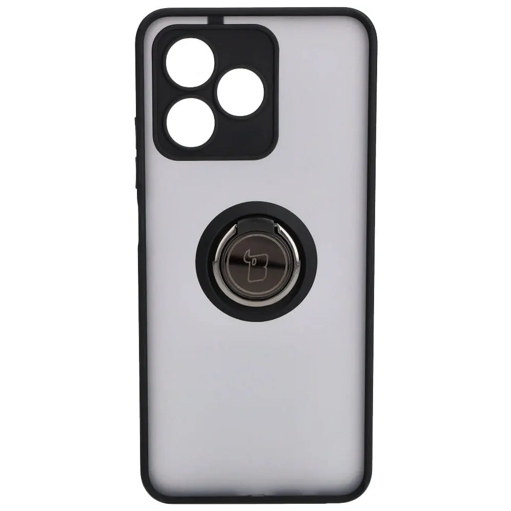 Etui z uchwytem na palec Bizon Case Hybrid Ring do Realme C53 / C51 przydymione z czarną ramką