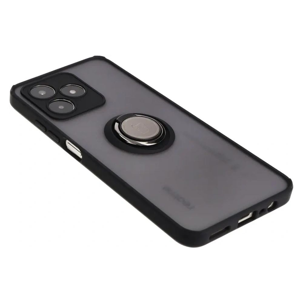 Etui z uchwytem na palec Bizon Case Hybrid Ring do Realme C53 / C51 przydymione z czarną ramką