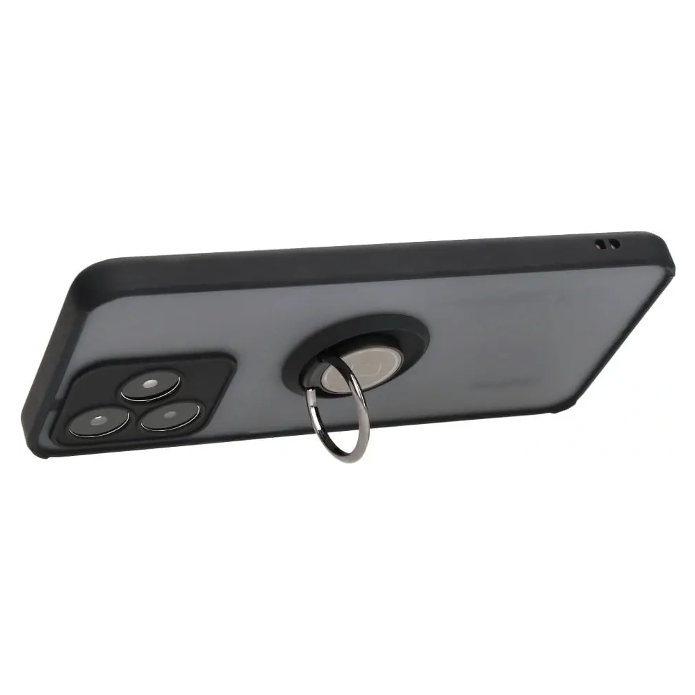 Etui z uchwytem na palec Bizon Case Hybrid Ring do Realme C53 / C51 przydymione z czarną ramką