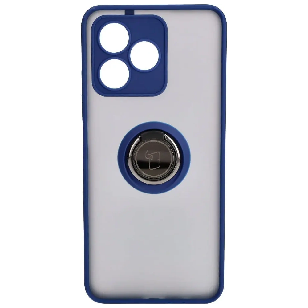 Etui z uchwytem na palec Bizon Case Hybrid Ring do Realme C53 / C51 przydymione z granatową ramką