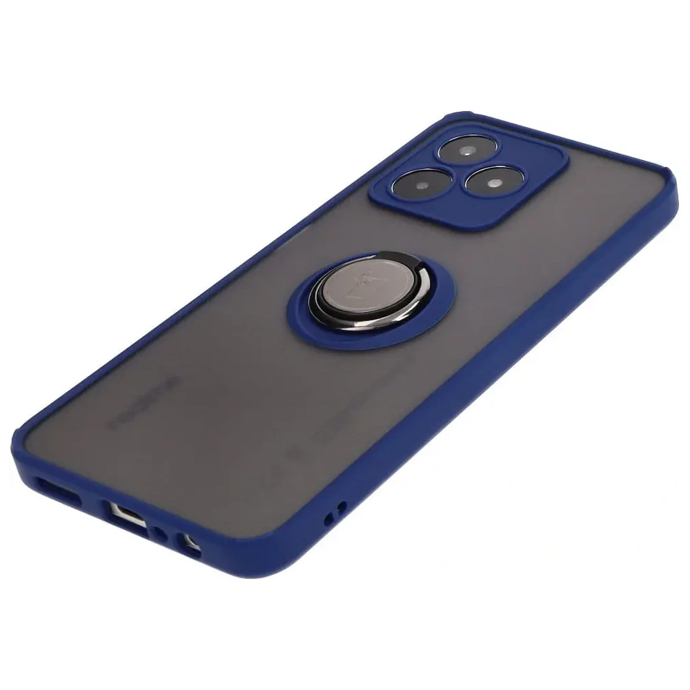 Etui z uchwytem na palec Bizon Case Hybrid Ring do Realme C53 / C51 przydymione z granatową ramką