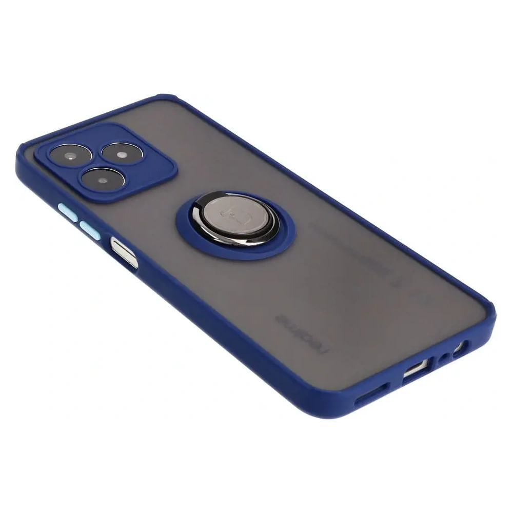 Etui z uchwytem na palec Bizon Case Hybrid Ring do Realme C53 / C51 przydymione z granatową ramką