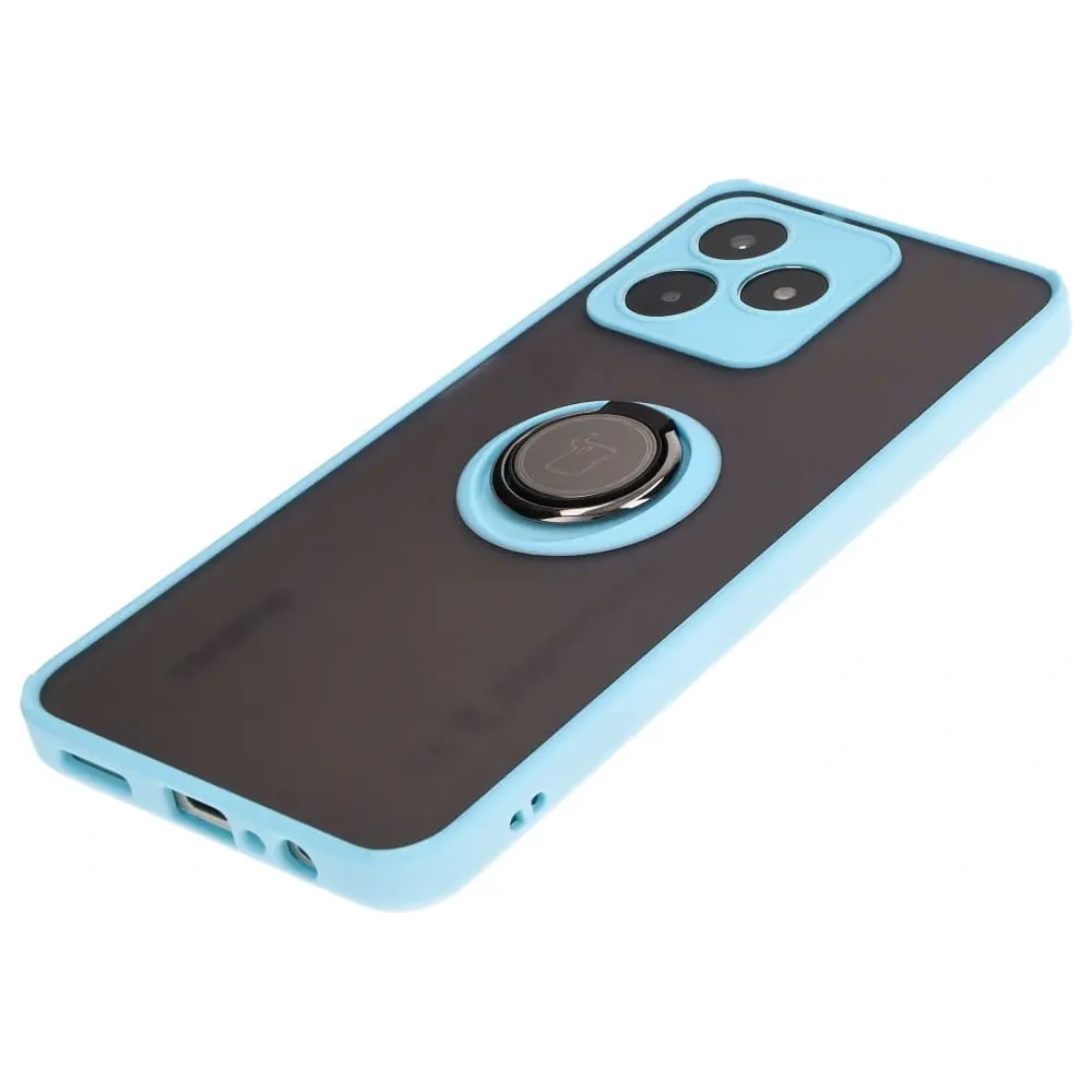 Etui z uchwytem na palec Bizon Case Hybrid Ring do Realme C53 / C51 przydymione z jasnoniebieską ramką