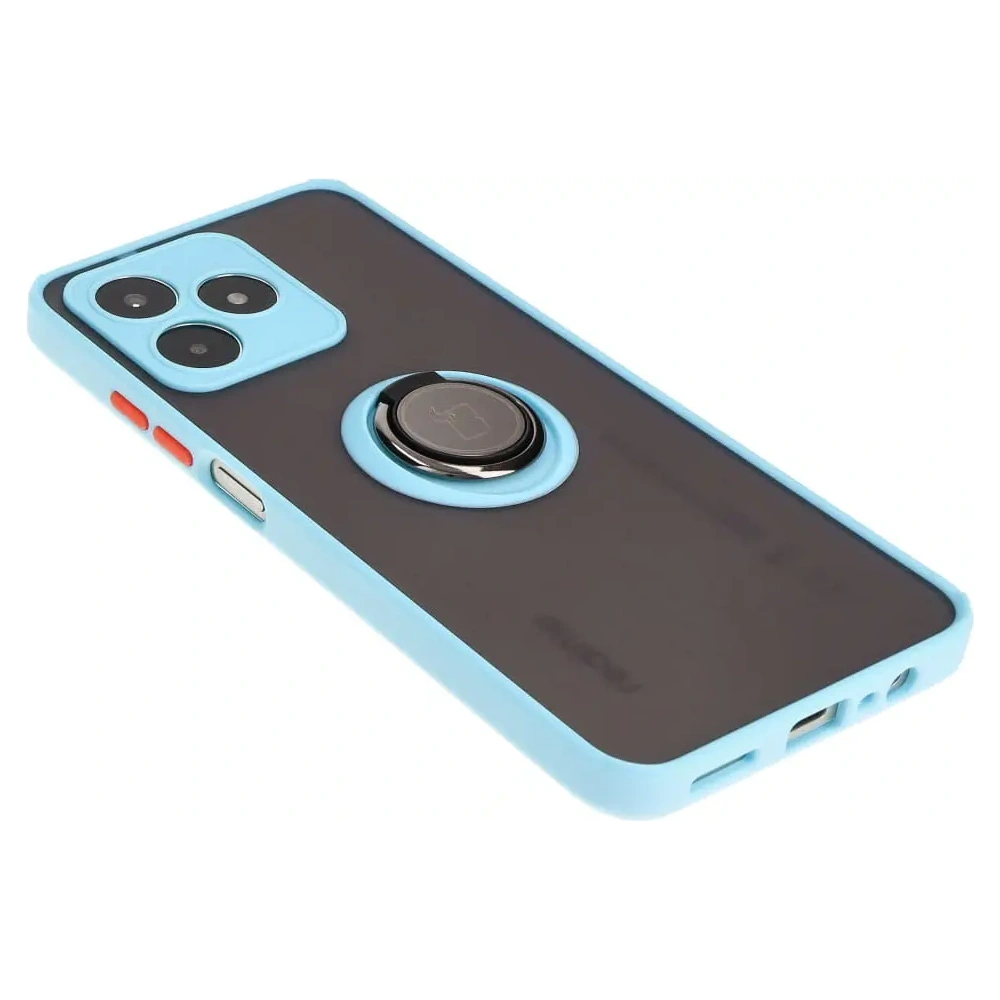 Etui z uchwytem na palec Bizon Case Hybrid Ring do Realme C53 / C51 przydymione z jasnoniebieską ramką