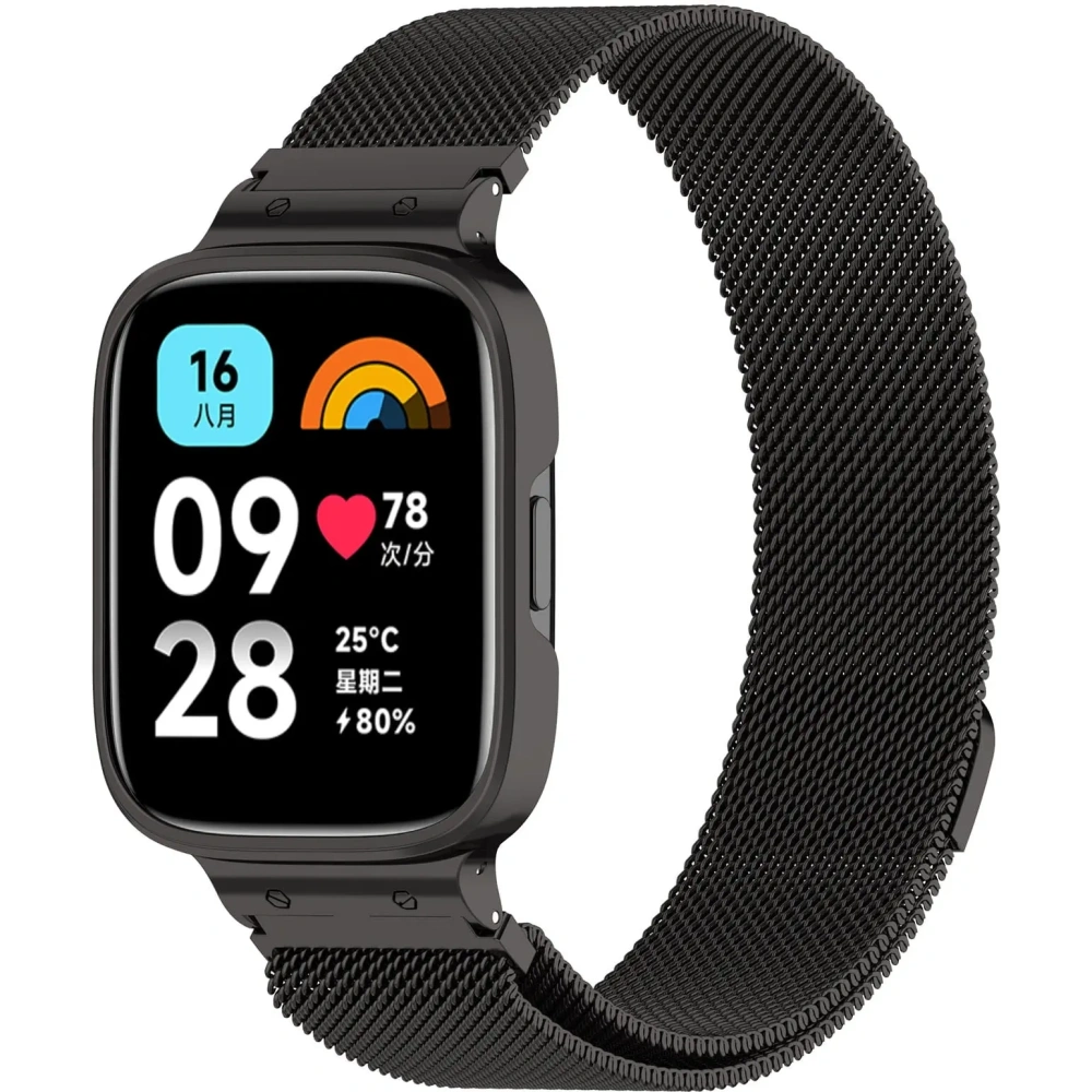 Etui z paskiem Bizon Strap + Case Watch Chain do Xiaomi Redmi Watch 3 Active czarne