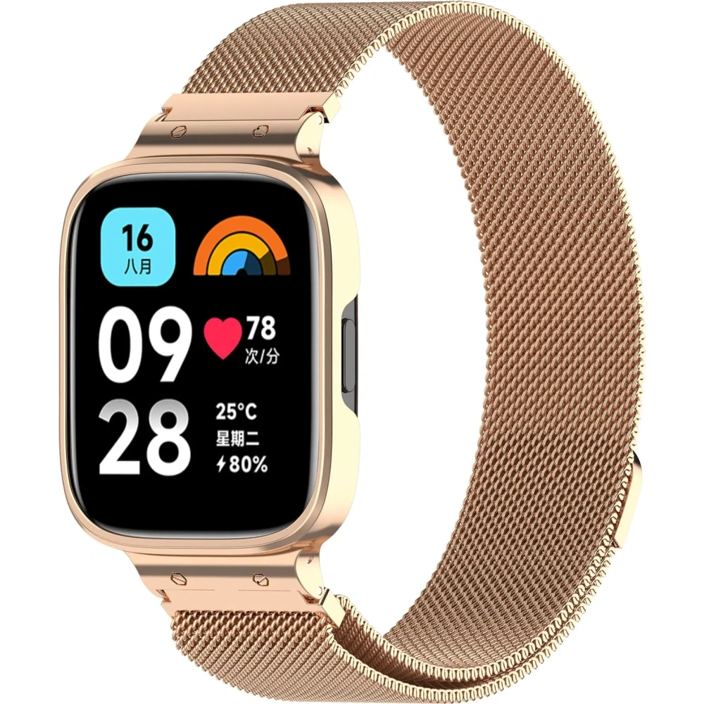 Etui z paskiem Bizon Strap + Case Watch Chain do Xiaomi Redmi Watch 3 Active różowozłote