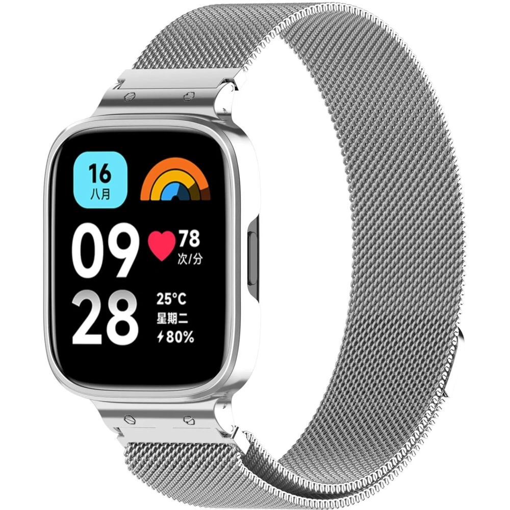 Etui z paskiem Bizon Strap + Case Watch Chain do Xiaomi Redmi Watch 3 Active srebrne