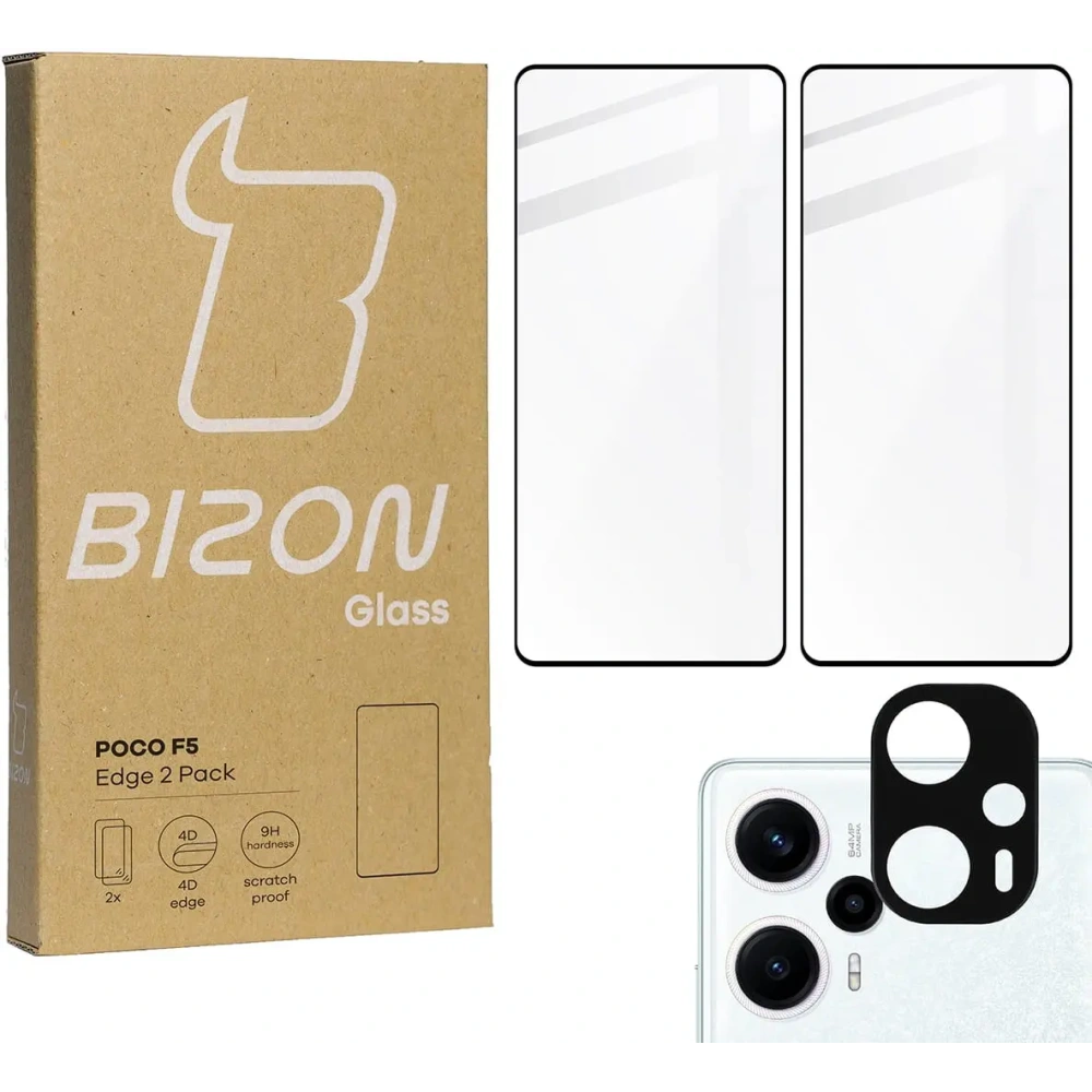 2x Szkło na ekran + szkło na aparat BIZON Edge Pack do Xiaomi Poco F5