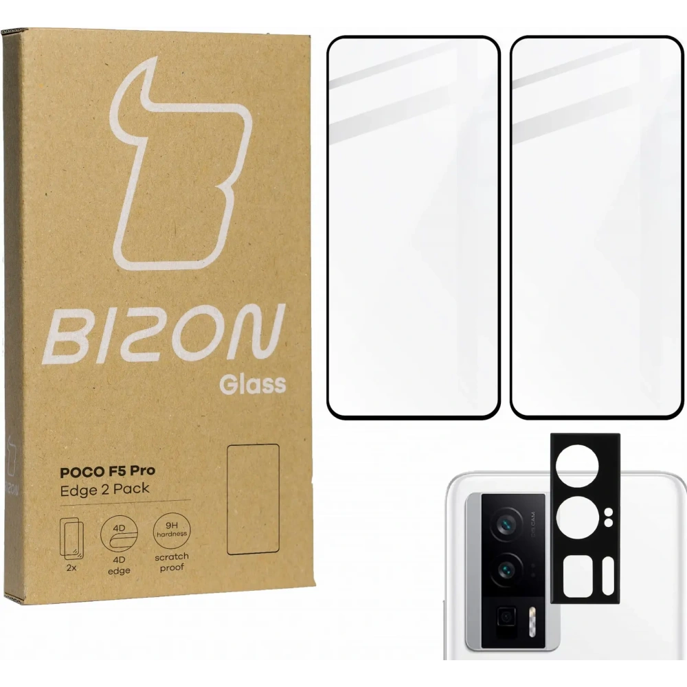 2x Szkło na ekran + szkło na aparat BIZON Edge Pack do Xiaomi Poco F5 Pro