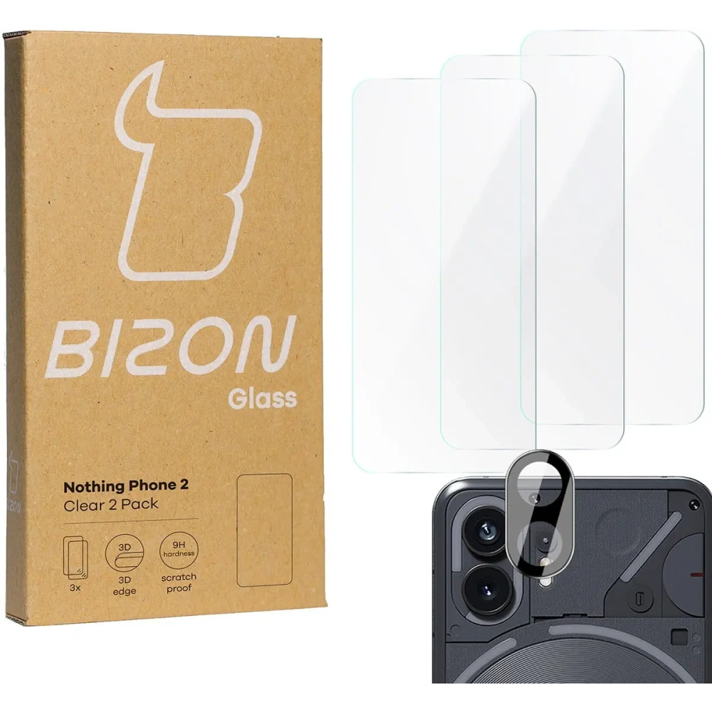 3x Szkło na ekran + szkło na aparat BIZON Clear do Nothing Phone 2