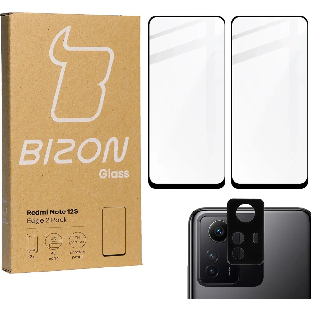 2x Szkło na ekran + szkło na aparat BIZON Edge do Redmi Note 12S