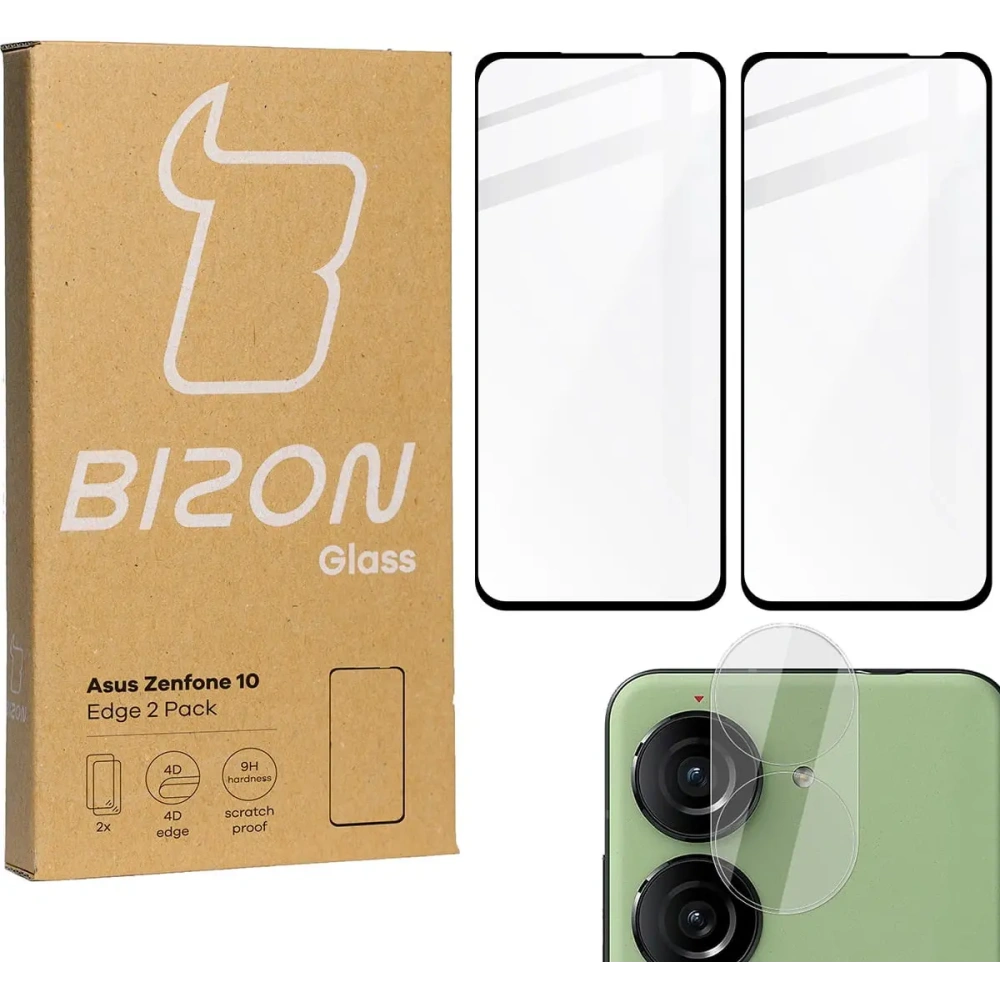 2x Szkło na ekran + szkło na aparat BIZON Edge do Asus Zenfone 10