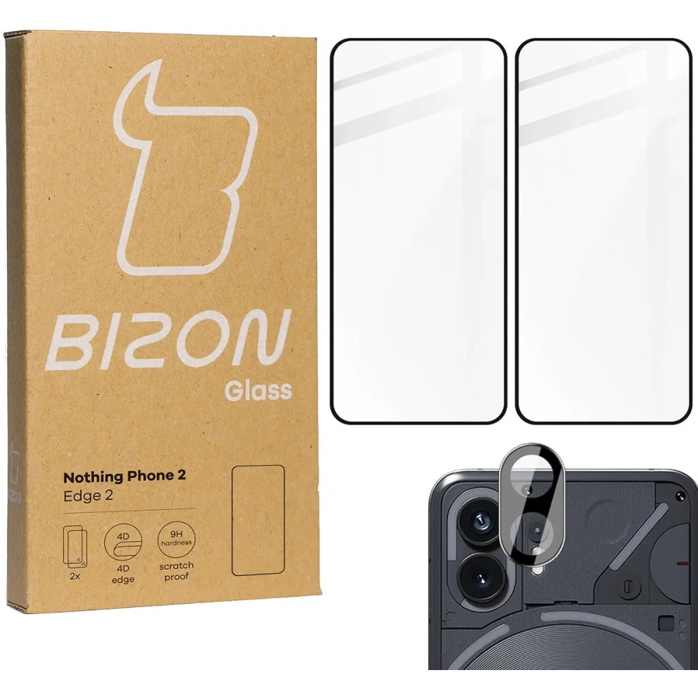 2x Szkło na ekran + szkło na aparat BIZON Edge do Nothing Phone 2