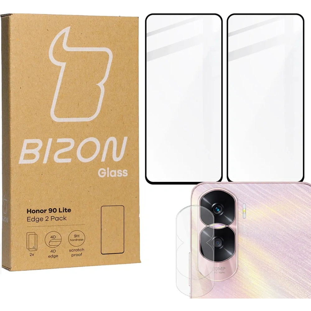 2x Szkło na ekran + szkło na aparat BIZON Edge do Honor 90 Lite