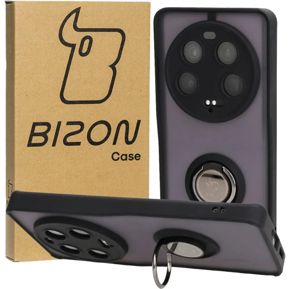 Etui z uchwytem na palec Bizon Case Hybrid Ring do Xiaomi 13 Ultra przydymione z czarną ramką