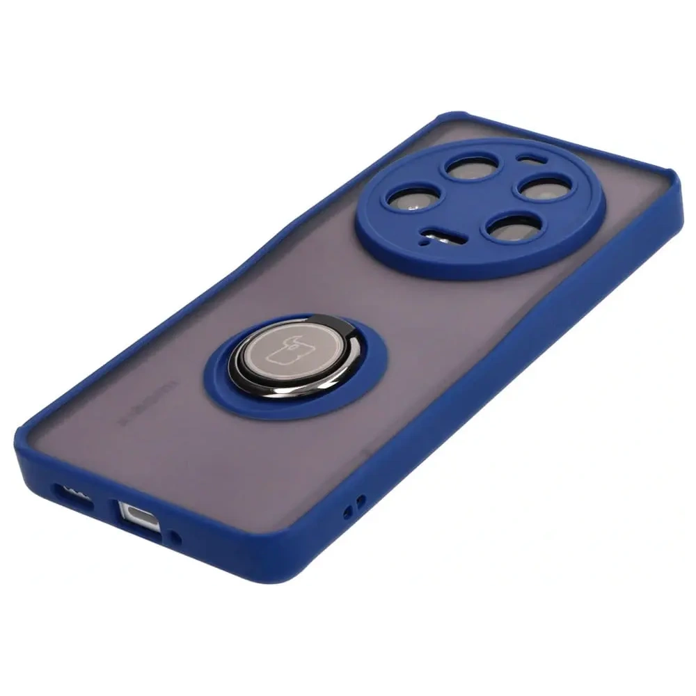 Etui z uchwytem na palec Bizon Case Hybrid Ring do Xiaomi 13 Ultra przydymione z granatową ramką