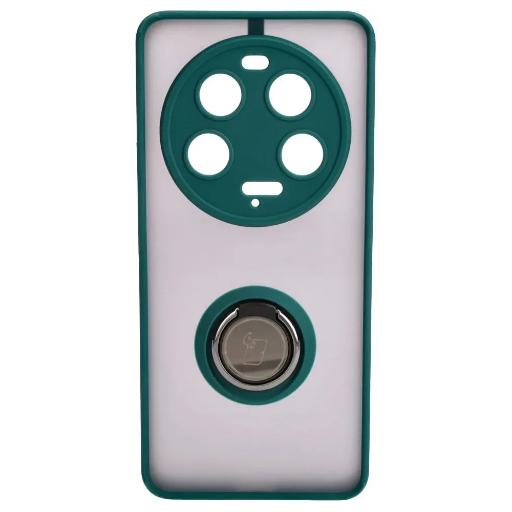 Etui z uchwytem na palec Bizon Case Hybrid Ring do Xiaomi 13 Ultra przydymione z ciemnozieloną ramką