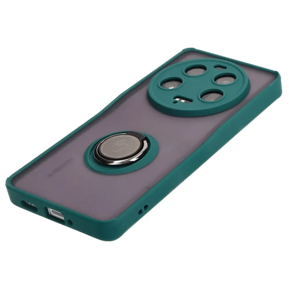 Etui z uchwytem na palec Bizon Case Hybrid Ring do Xiaomi 13 Ultra przydymione z ciemnozieloną ramką