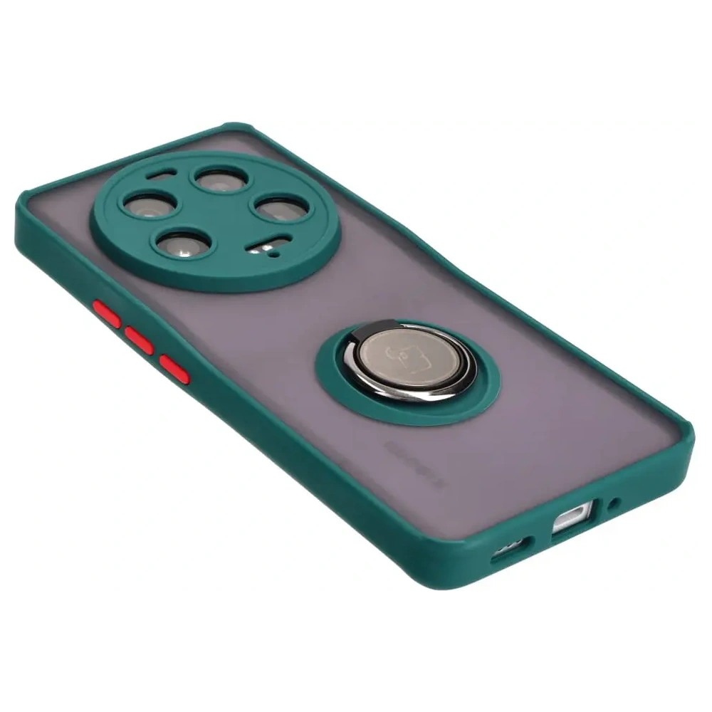 Etui z uchwytem na palec Bizon Case Hybrid Ring do Xiaomi 13 Ultra przydymione z ciemnozieloną ramką