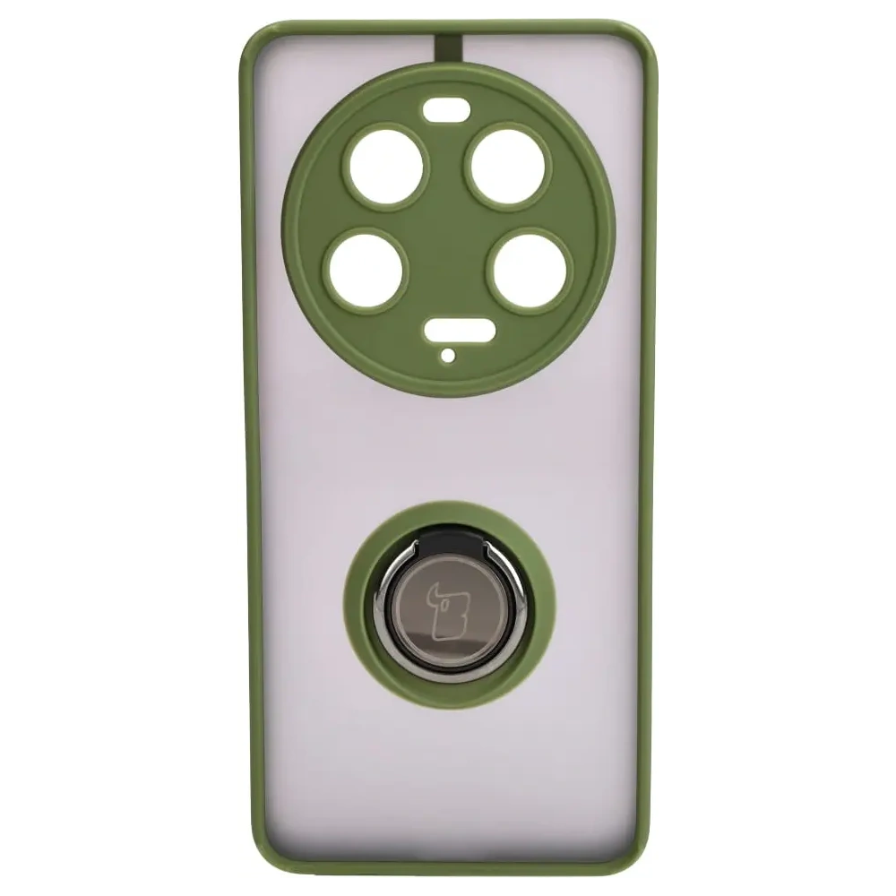 Etui z uchwytem na palec Bizon Case Hybrid Ring do Xiaomi 13 Ultra przydymione z zieloną ramką