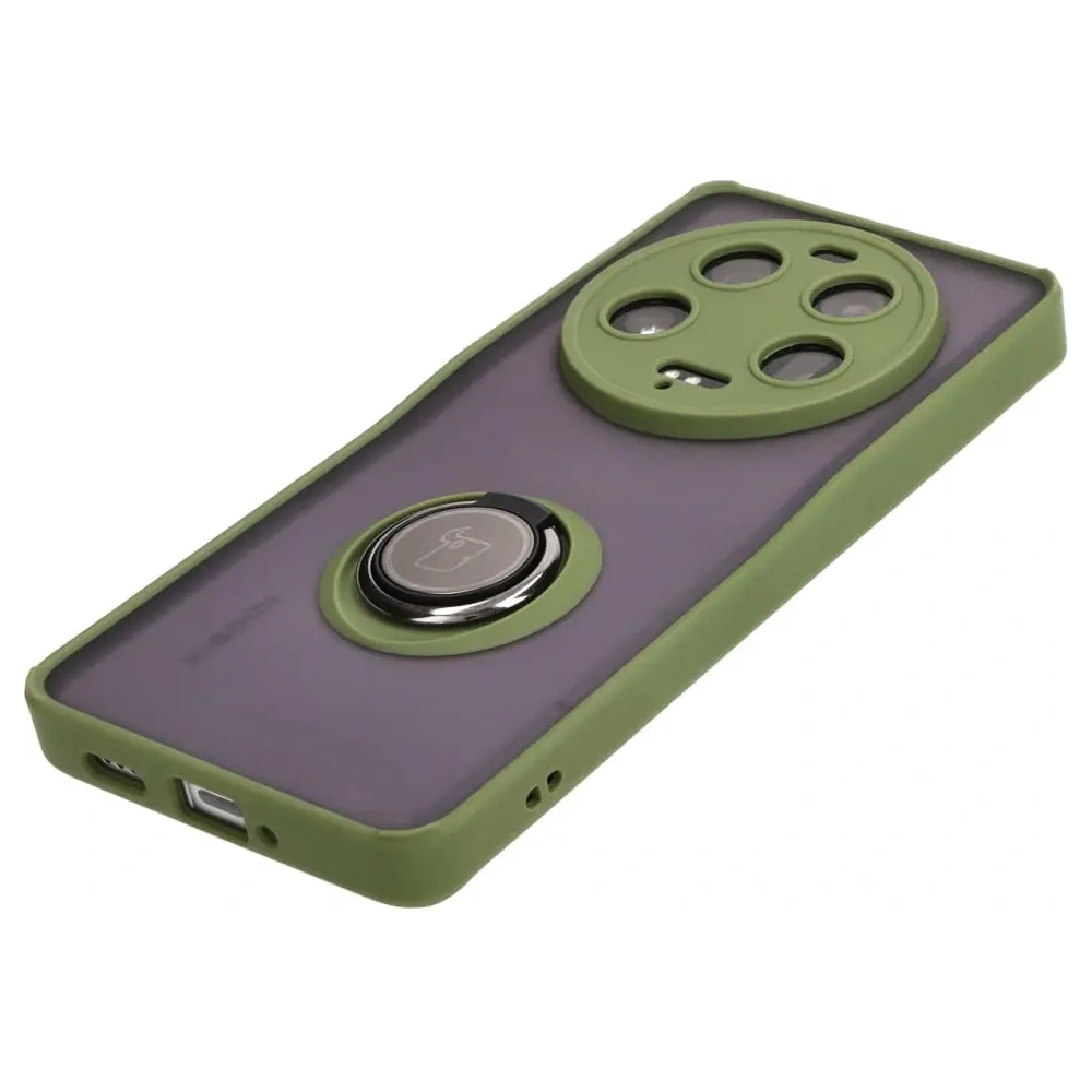 Etui z uchwytem na palec Bizon Case Hybrid Ring do Xiaomi 13 Ultra przydymione z zieloną ramką