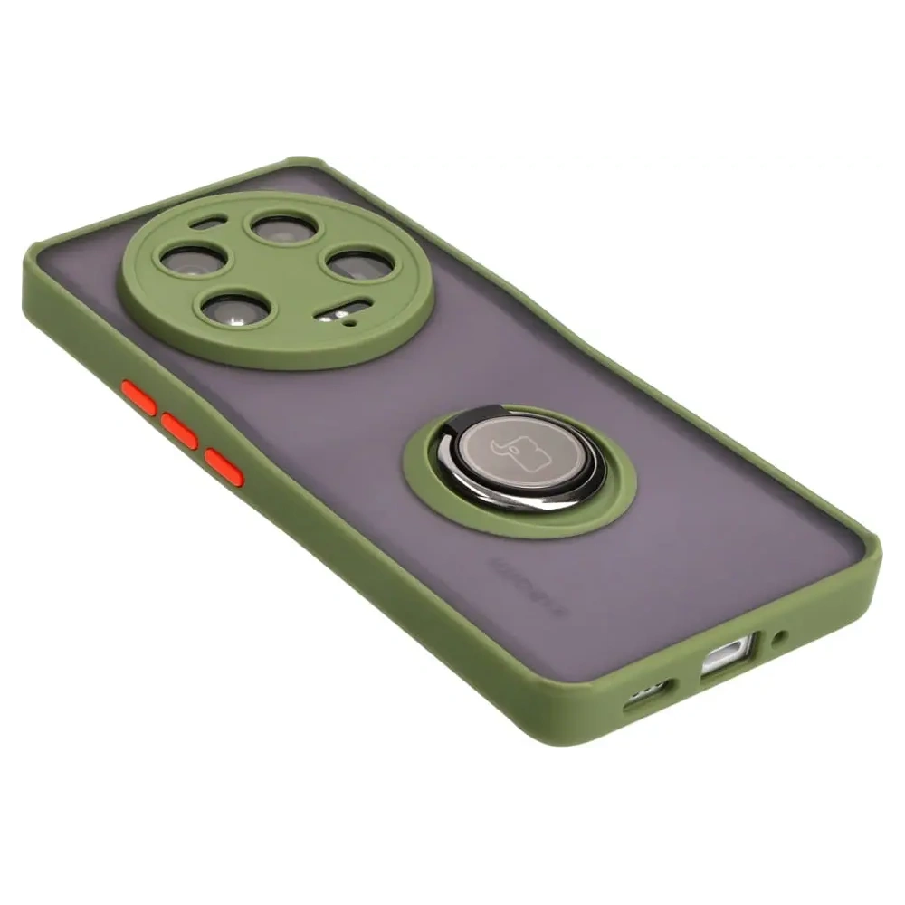 Etui z uchwytem na palec Bizon Case Hybrid Ring do Xiaomi 13 Ultra przydymione z zieloną ramką
