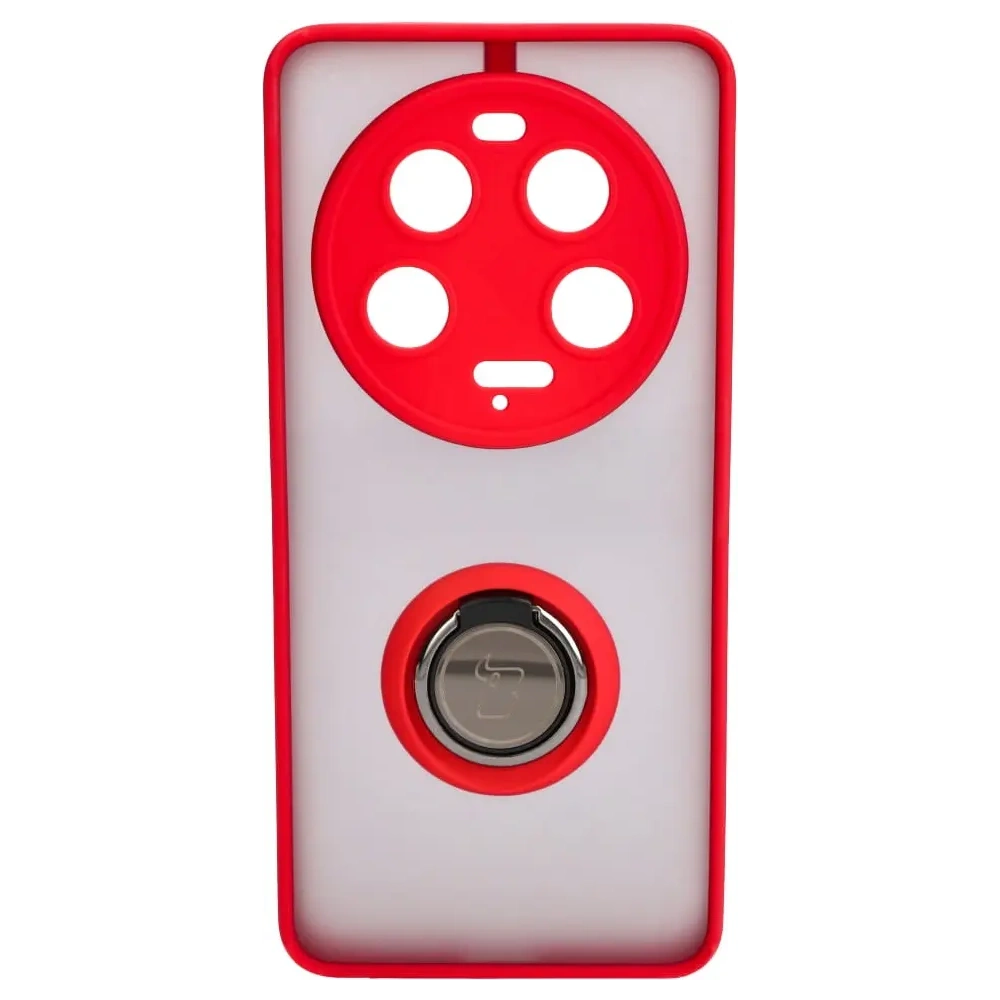 Etui z uchwytem na palec Bizon Case Hybrid Ring do Xiaomi 13 Ultra przydymione z czerwoną ramką