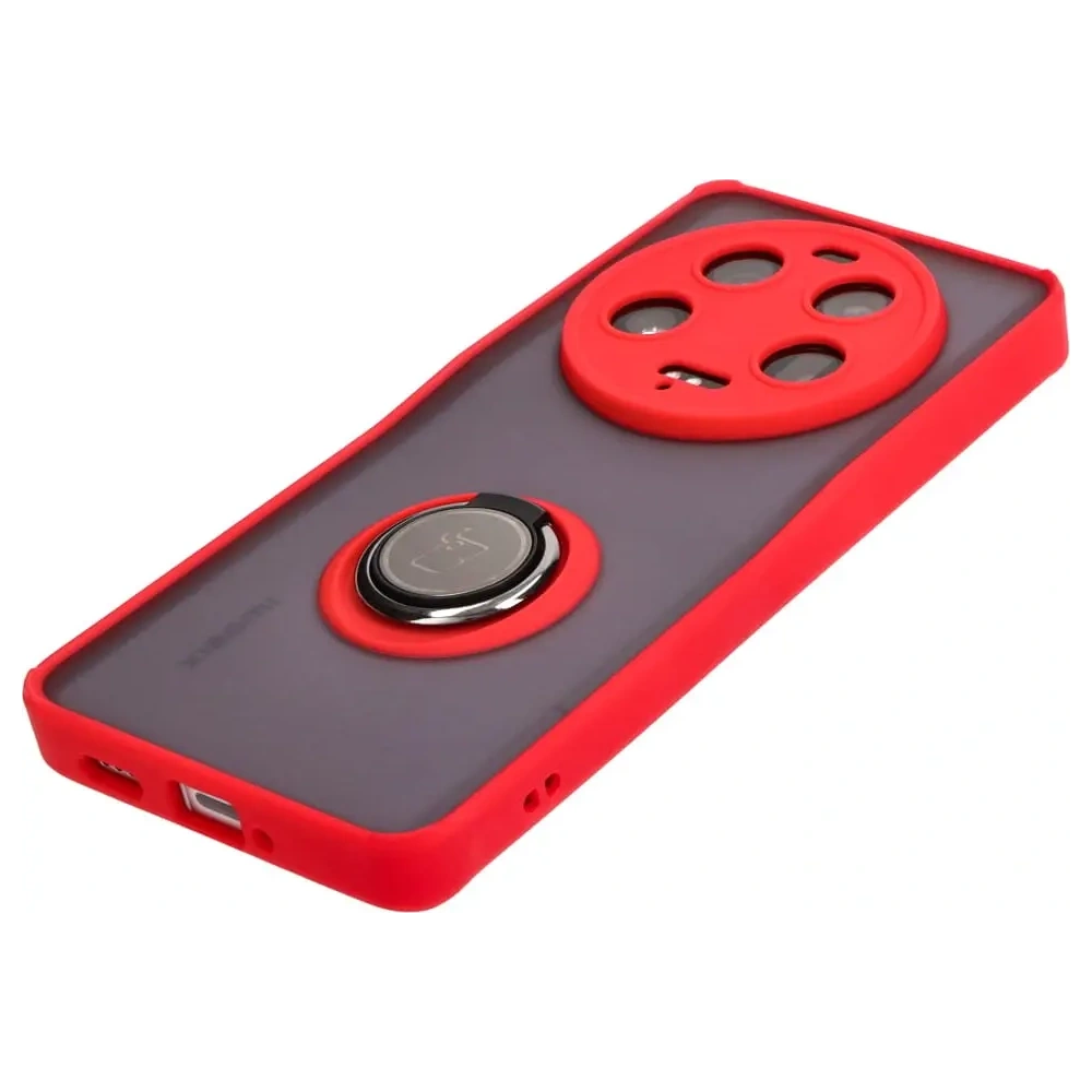 Etui z uchwytem na palec Bizon Case Hybrid Ring do Xiaomi 13 Ultra przydymione z czerwoną ramką