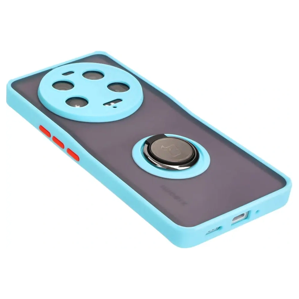 Etui z uchwytem na palec Bizon Case Hybrid Ring do Xiaomi 13 Ultra przydymione z jasnoniebieską ramką