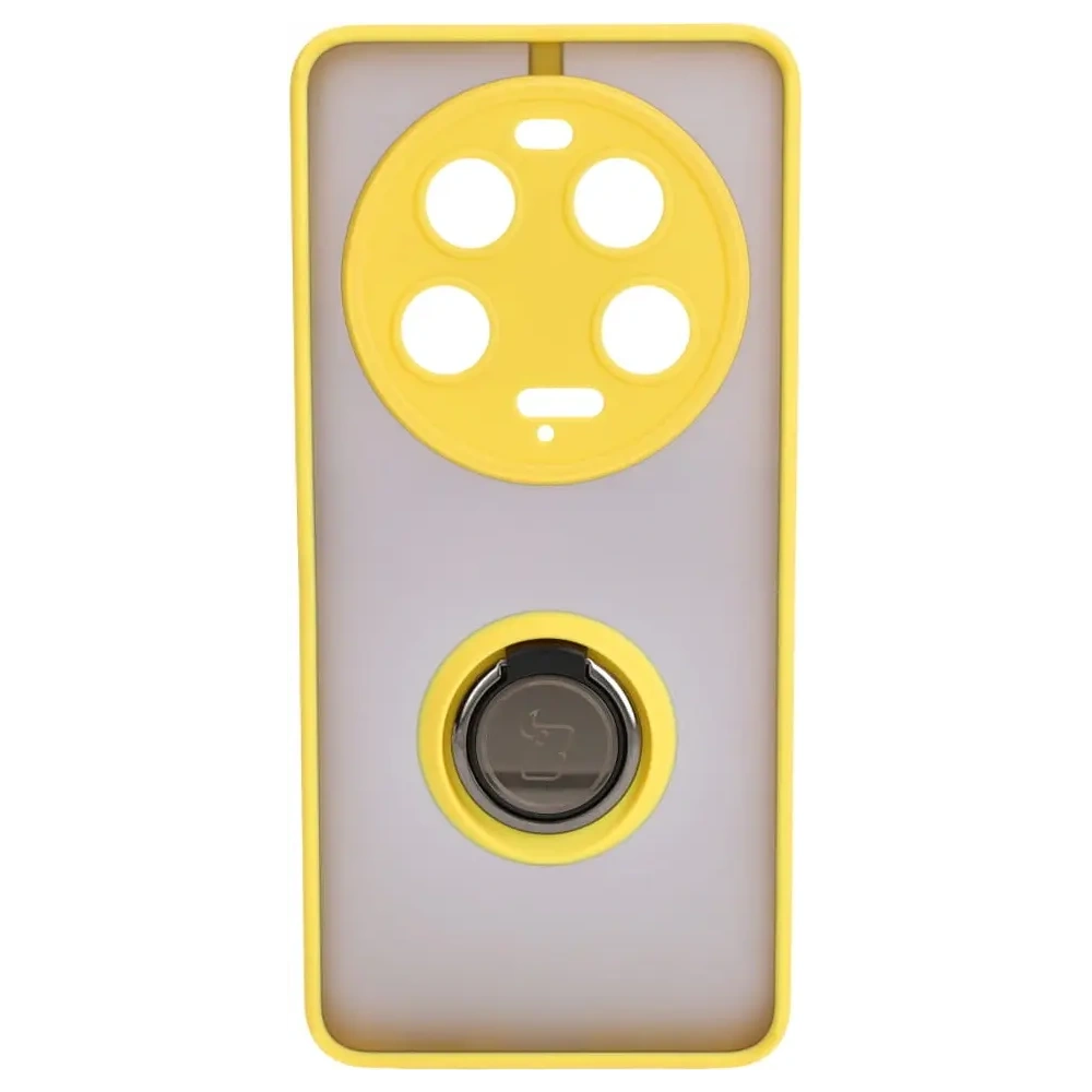Etui z uchwytem na palec Bizon Case Hybrid Ring do Xiaomi 13 Ultra przydymione z żółtą ramką