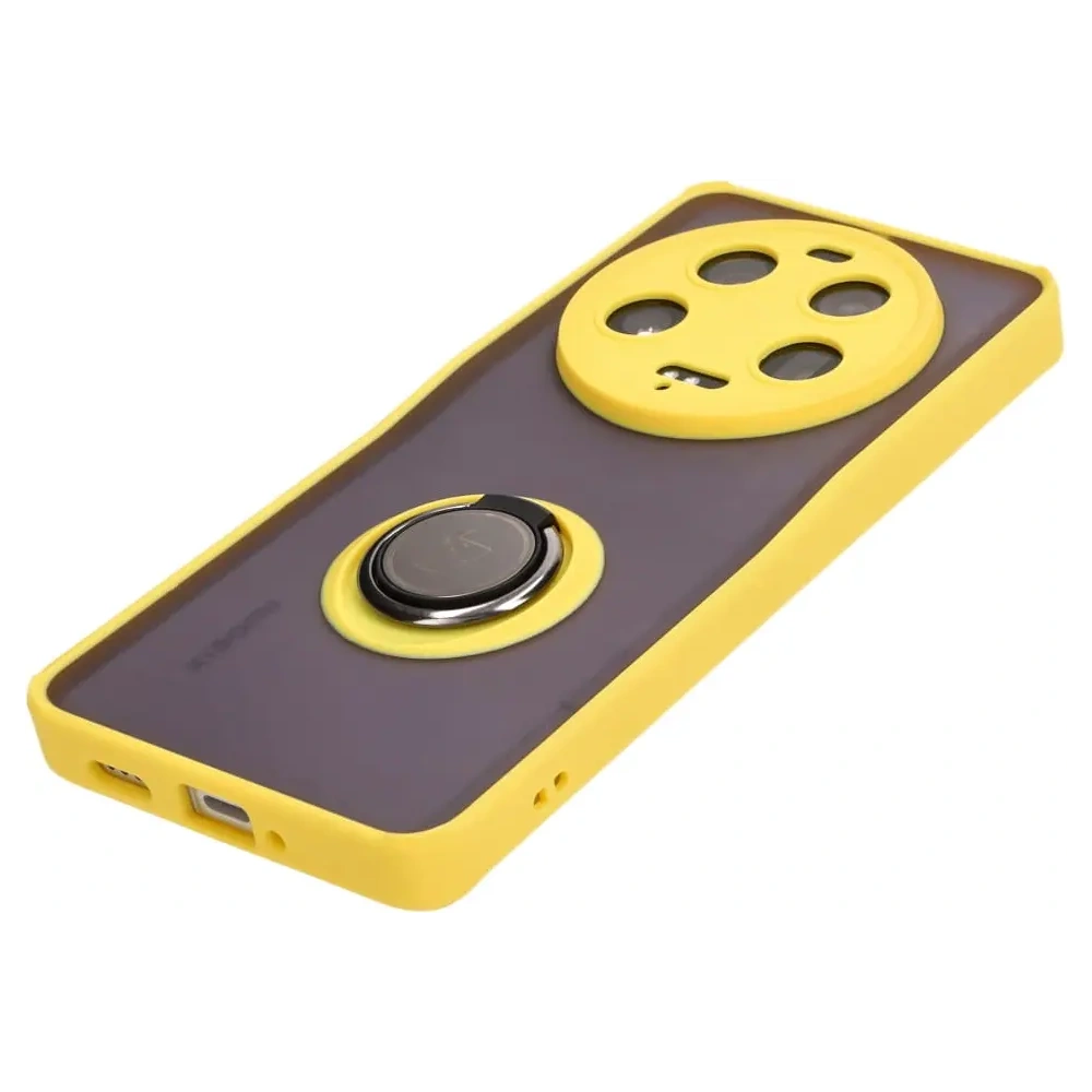 Etui z uchwytem na palec Bizon Case Hybrid Ring do Xiaomi 13 Ultra przydymione z żółtą ramką
