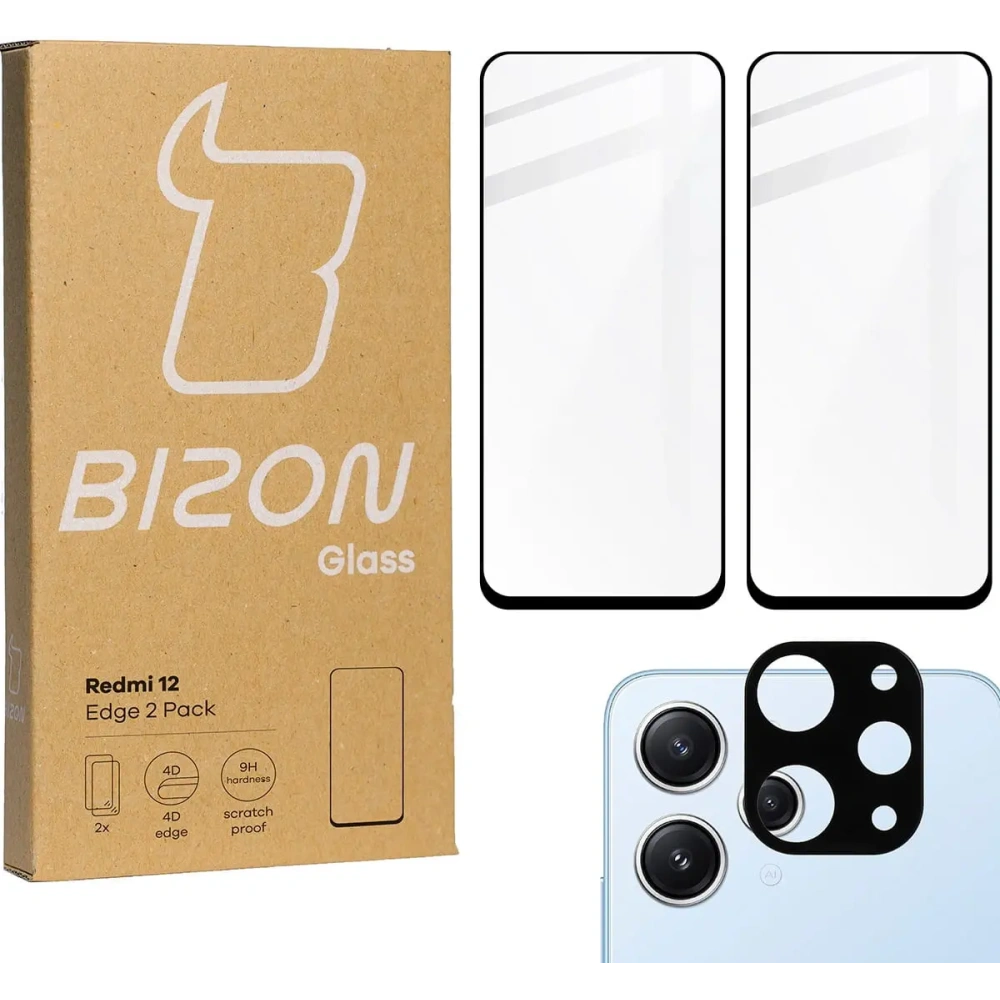 2x Szkło na ekran + szkło na aparat BIZON Edge do Xiaomi Redmi 12