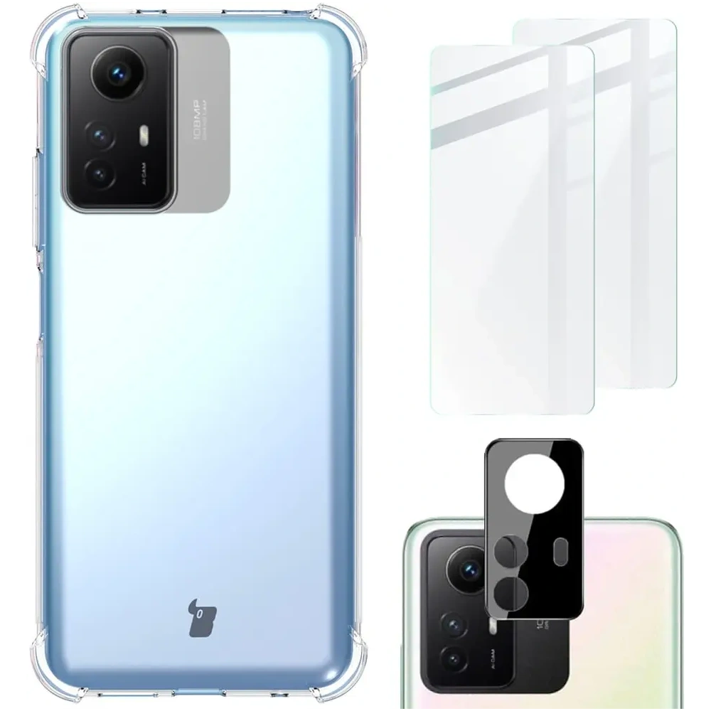 Etui + 2x szkło na ekran + obiektyw Bizon Case Clear Pack do Xiaomi Redmi Note 12S przezroczyste