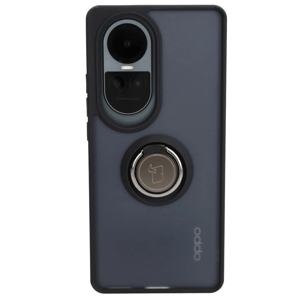 Etui z uchwytem na palec Bizon Case Hybrid Ring do Oppo Reno10 / 10 Pro przydymione z czarną ramką