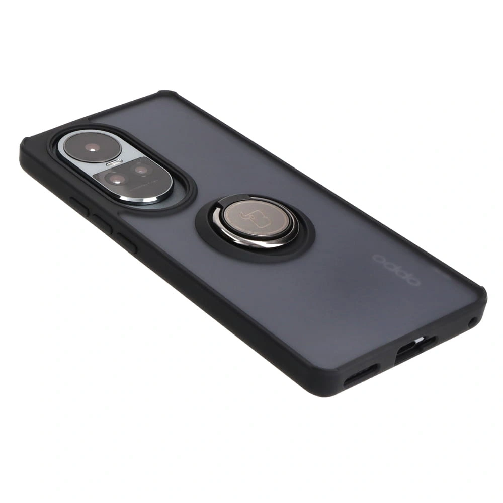 Etui z uchwytem na palec Bizon Case Hybrid Ring do Oppo Reno10 / 10 Pro przydymione z czarną ramką