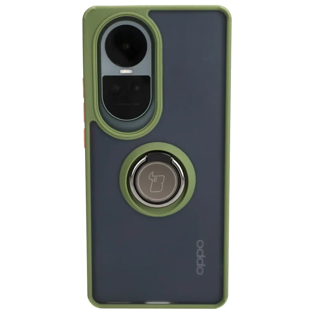 Etui z uchwytem na palec Bizon Case Hybrid Ring do Oppo Reno10 / 10 Pro przydymione z zieloną ramką