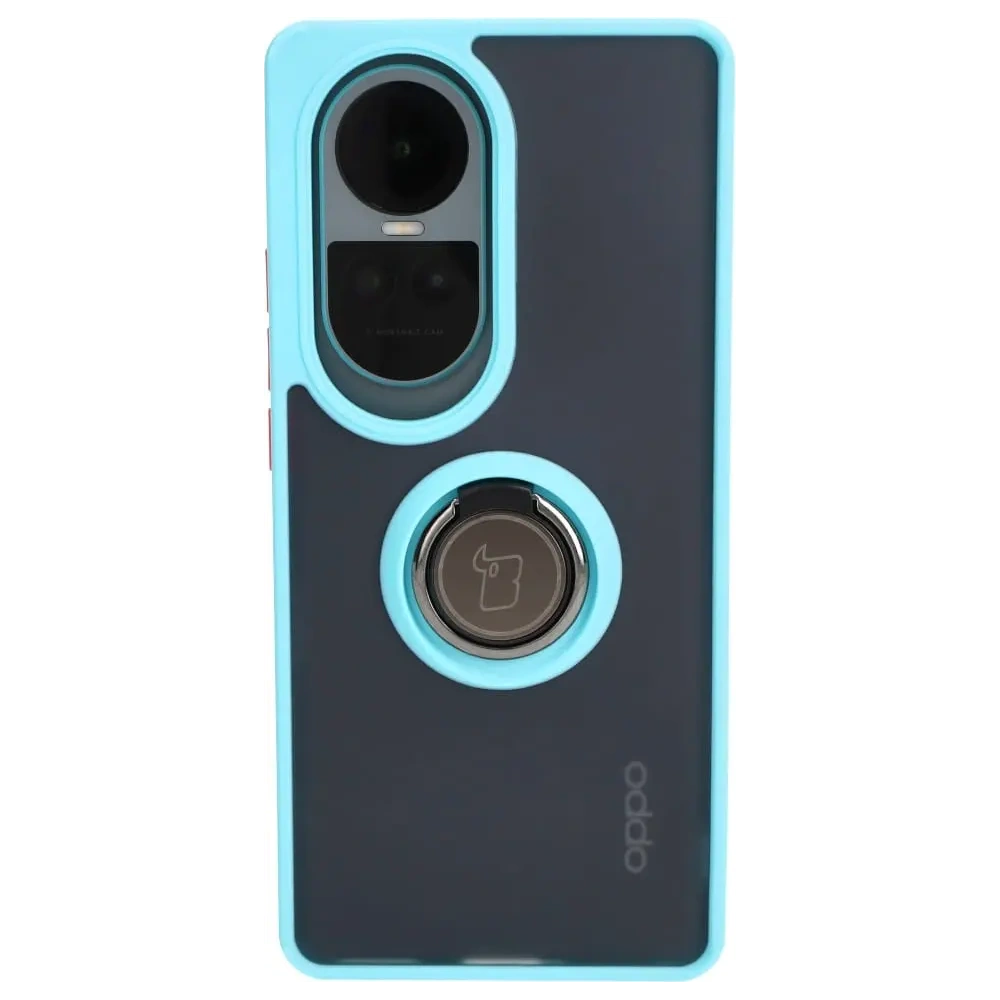 Etui z uchwytem na palec Bizon Case Hybrid Ring do Oppo Reno10 / 10 Pro przydymione z jasnoniebieską ramką