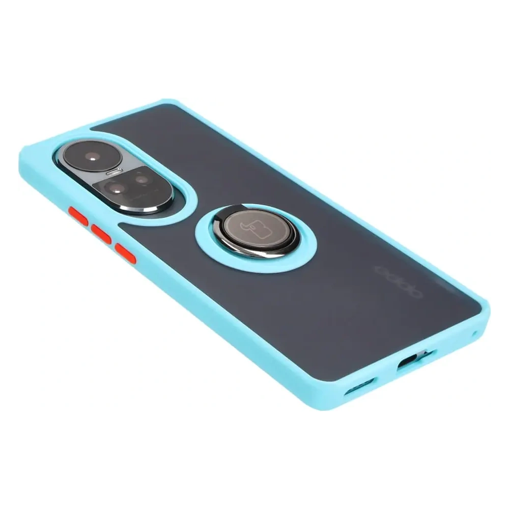 Etui z uchwytem na palec Bizon Case Hybrid Ring do Oppo Reno10 / 10 Pro przydymione z jasnoniebieską ramką