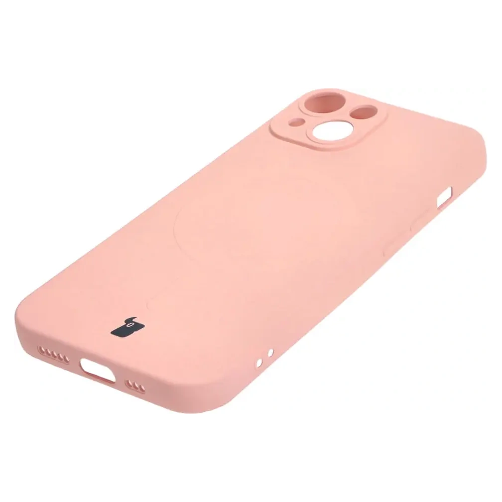 Etui silikonowe z pierścieniem magnetycznym Bizon Case Silicone Magnetic do Apple iPhone 14 jasnoróżowe